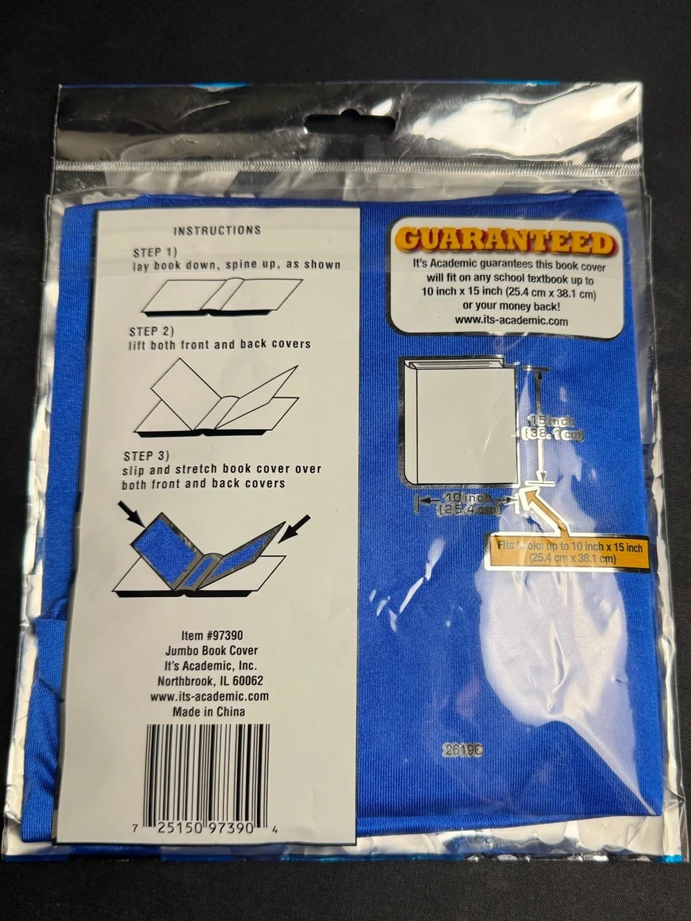 Jumbo Book Cover fit on textbook up 10 inch x 15 inch(25.4 cm x 38.1 cm) in Blue